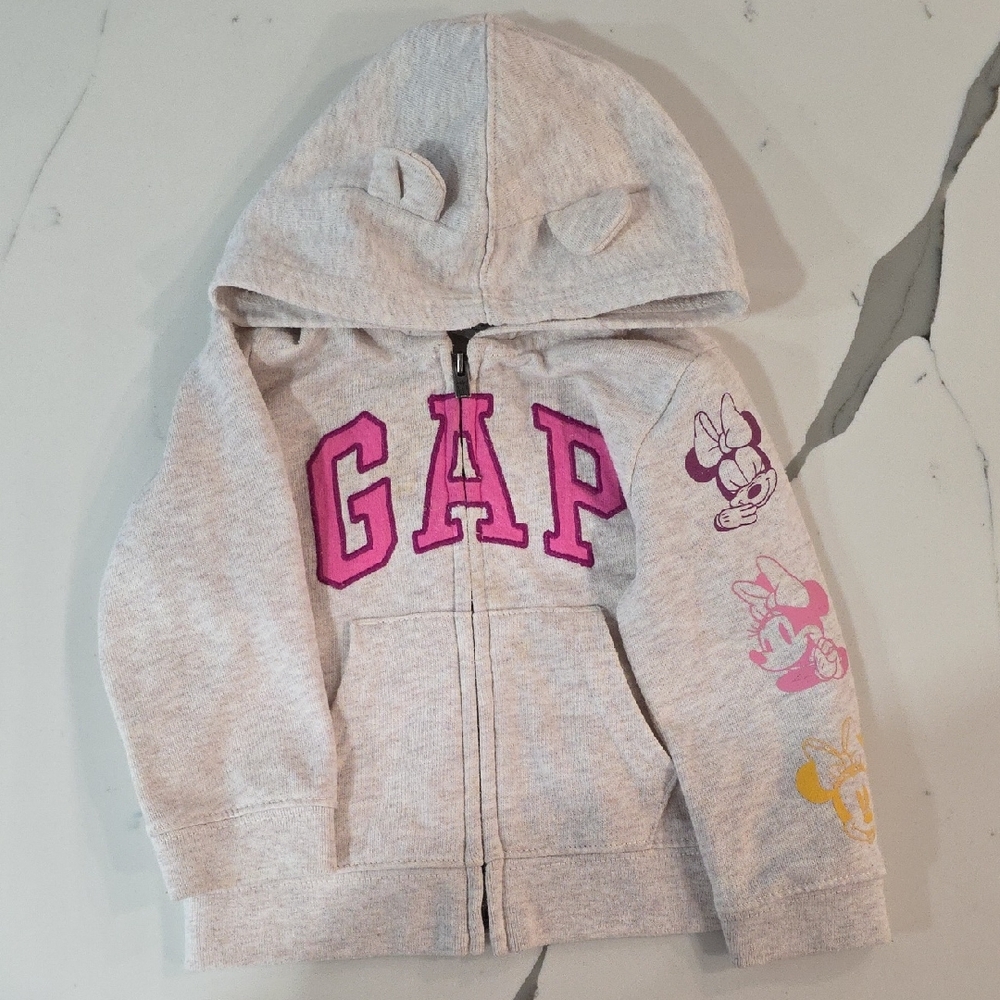 GAP Gray and Pink Hoodie Sweatshirt with Floral Accents